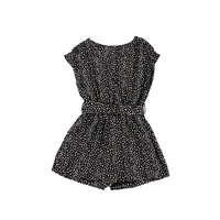 Black Leopard Print Belted V Neck Short Sleeve Romper - M thumbnail