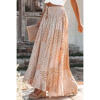 Azura Exchange Flower Print Maxi Skirt with Smocked Waist and Button Slit - L thumbnail
