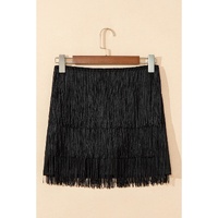 Black Tiered Fringe Trimmed Mini Skirt - S thumbnail