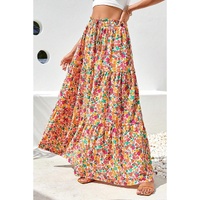Yellow Boho Floral Print Tiered Long Skirt - XL thumbnail