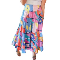 Pink Printed Pocketed High Waist Maxi Skirt - M thumbnail