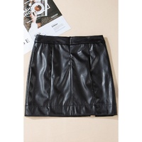 Black PU Leather Side Slits Slim Fit High Waist Mini Skirt - L thumbnail