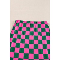 Rose Checkered Print Side Slit High Waist Midi Skirt - L thumbnail