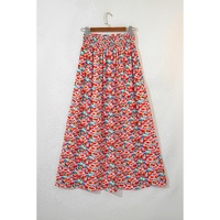 Red Floral Print Wide Waistband Side Slit Maxi Skirt - XL thumbnail