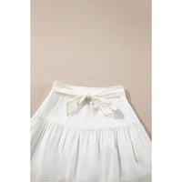 White Contrast Stitching Trim Knotted High Waist A-Line Mini Skirt - S thumbnail