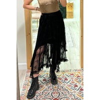 Black Lace Cascading Tiered High Waist Maxi Skirt - XL thumbnail