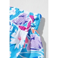Sky Blue Floral Printed High Waist Split Wrap Long Skirt - S thumbnail