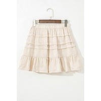 Beige Tiered Ruffled Hemline Elastic Waist Mini Skirt - XL thumbnail