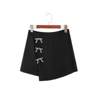 Black Rhinestone Bow Wrap High Waist Mini Skirt - M thumbnail