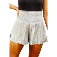 Azura Exchange Smocked High Waist Shorts with Metallic Sheen - L thumbnail
