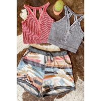 White Aztec Print Drawstring Waist Casual Shorts - L thumbnail