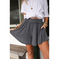 Gray Elastic Waist Culotte Shorts - M thumbnail