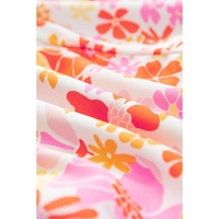 Orange Boho Floral Shirred High Waist Casual Shorts - L thumbnail