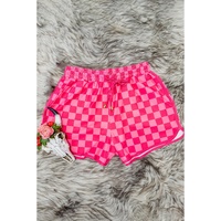 Rose Checkered Drawstring Elastic Waist Casual Shorts - L thumbnail