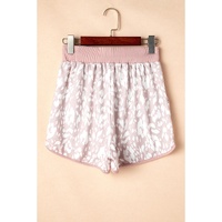 Khaki Classic Leopard Arched Hem Elastic Waist Casual Shorts - S thumbnail