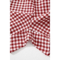 Red Plaid Gingham Printed High Waist Shorts - M thumbnail