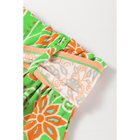 Green Floral Print Pocketed Front Knot High Waist Casual Shorts - M thumbnail