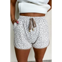 White Leopard Elastic Waist Lace up Contrast Trim Casual Shorts - XL thumbnail