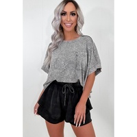 Black Mineral Wash French Terry High Waist Casual Shorts - S thumbnail