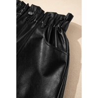 Black Faux Leather Paper Bag Waist High Rise Shorts - L thumbnail