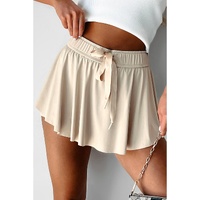 Beige Drawstring High Waist Lined Tennis Skorts - S thumbnail