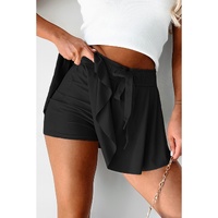 Black Drawstring High Waist Lined Tennis Skorts - S thumbnail