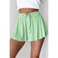 Light Green Drawstring High Waist Lined Tennis Skorts - L thumbnail