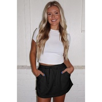 Black French Terry Drawstring Mini Skort with Pockets - L thumbnail