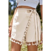 Apricot Tassel Trim Wrap Knot Side Bohemian Style Mini Skort - L thumbnail