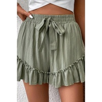 Laurel Green Textured Tie Waist Ruffle Hem Shorts - S thumbnail