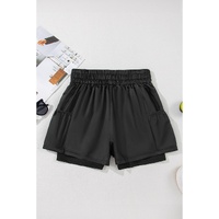 Black Elastic High Waist Pocketed Casual Shorts - M thumbnail