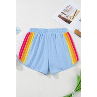 Beau Blue Color Block Stripes Elastic High Waist Active Shorts - L thumbnail