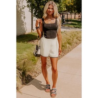White Waffle Texture Contrast Ricrac Hemline Casual Shorts - M thumbnail