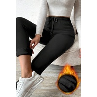 Black Thermal Lined Drawstring High Waist Leggings - XL thumbnail