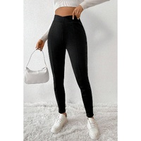 Black Crossed Waist Seamed Leg Thermal Leggings - S thumbnail