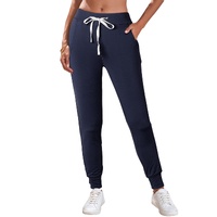 Navy Blue Drawstring Waist Pocketed Joggers - L thumbnail