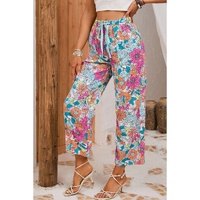 Azura Exchange Flower Print Pocketed Drawstring Waist Wide Leg Pants - M thumbnail