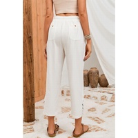Azura Exchange Lace Splicing Drawstring Casual Cotton Pants - S thumbnail