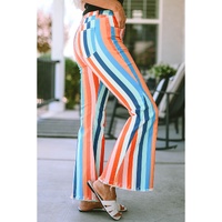 Multicolor Striped Raw Hem Flared Bottom Denim Pants - 8 US thumbnail