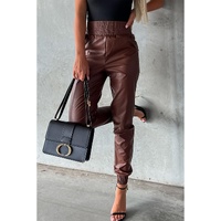 Azura Exchange Smocked High-Waist Leather Skinny Pants - L thumbnail