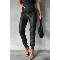 Black Smocked High-Waist Leather Skinny Pants - L thumbnail