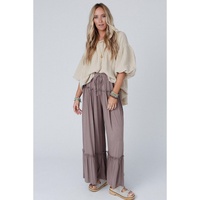 Azura Exchange Frilled Drawstring High Waist Wide Leg Pants - L thumbnail