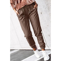 Brown Leather Tie Waist Jogger Pants - L thumbnail