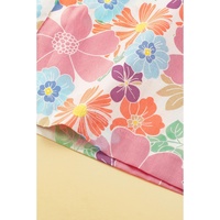 Pink Floral Smocked Waist Loose Pants - L thumbnail