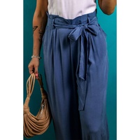 Wild Wind Belted Frilly Waist Wide Leg Loose Pants - L thumbnail