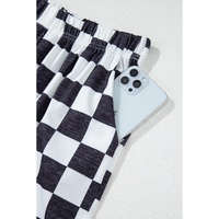Black 2-Tone Checked Print High Waist Wide Leg Pants - S thumbnail