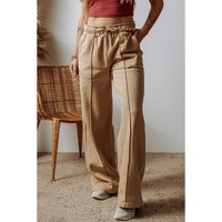 Smoke Gray Exposed Seam Drawstring High Waist Wide Leg Pants - L thumbnail