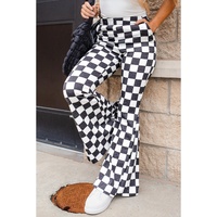 Black Checkerboard High Rise Casual Flared Pants - L thumbnail