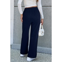 Navy Blue Solid Color Fleece Lined Drawstring Waist Casual Pants - M thumbnail