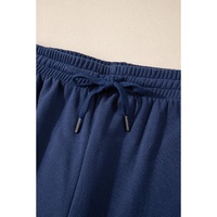 Navy Blue Solid Color Fleece Lined Drawstring Waist Joggers - L thumbnail